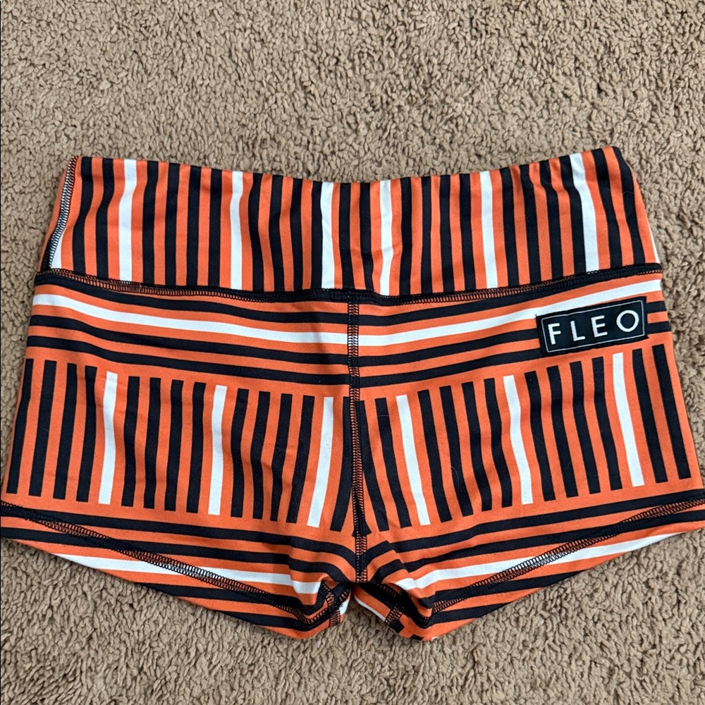 Fleo Women's Black and Orange Striped Athletic Shorts